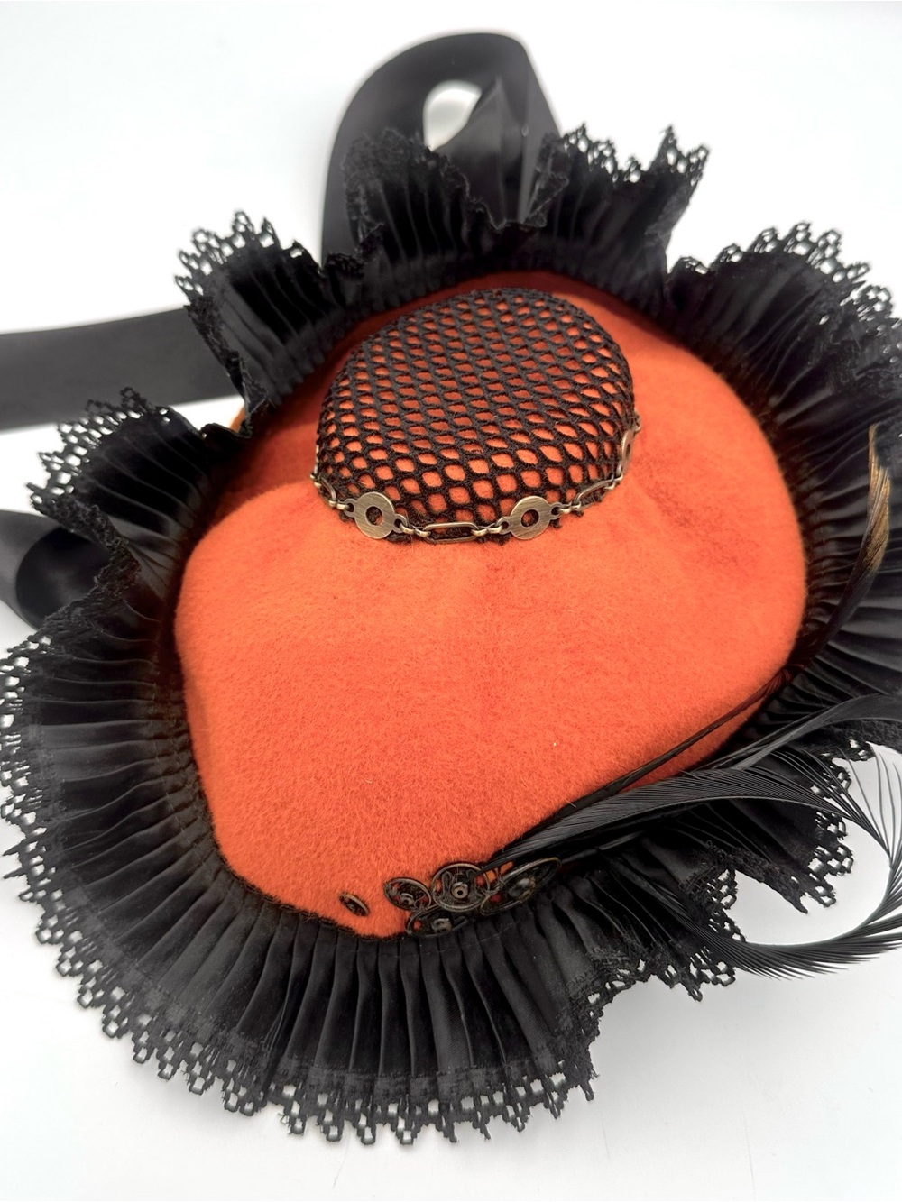 La China Loca Steampunk / Victorian Gothic Burnt Orange Mini Fascinator Hat